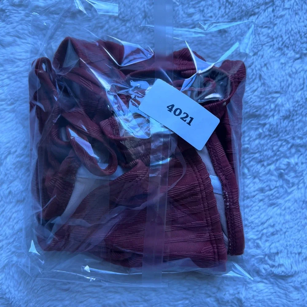 Mynah Womens One Shoulder Textured Jacquard Bikini Top Burgundy Size L 15983-0